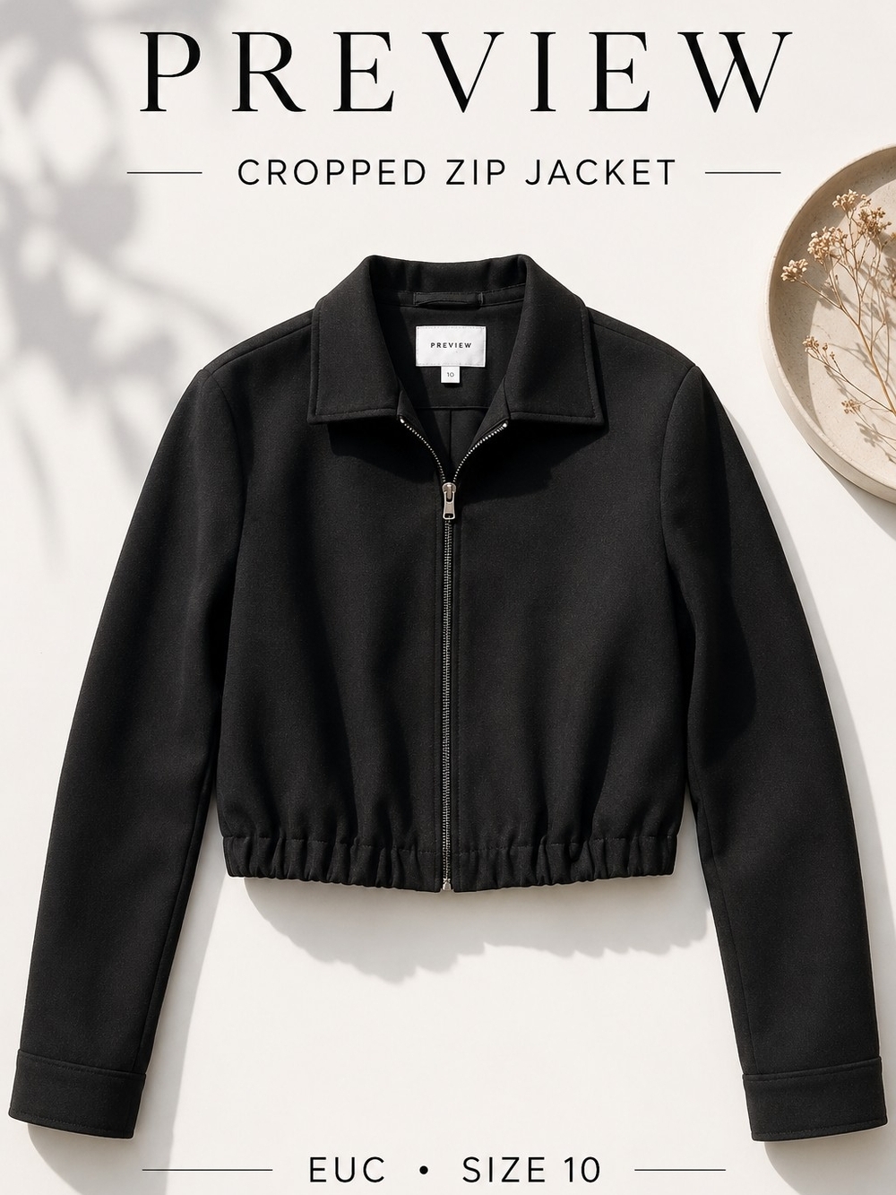 PREVIEW Black Cropped Zip Jacket | GUC | Size 10